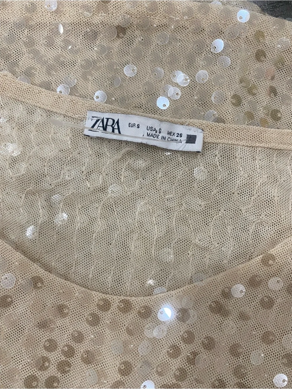 Zara Ivory Sequin Puff-Sleeve Top